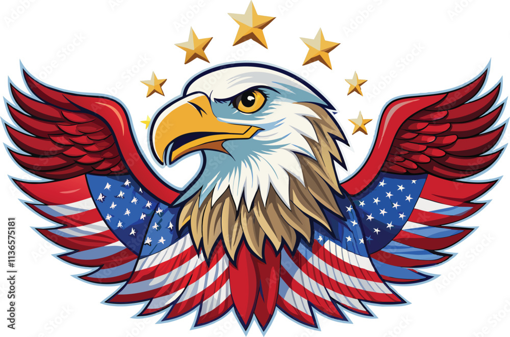 Fototapeta premium American Independence Day Party celebration Vector Cartoon,eagle