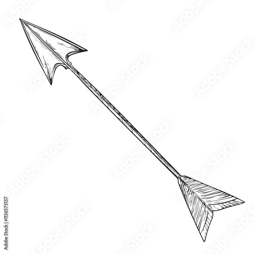 Arrow vintage style. Hand drawn. Isolated on white background. Vector image. Perfect for vintage designs. Tattoo. Barbershop.