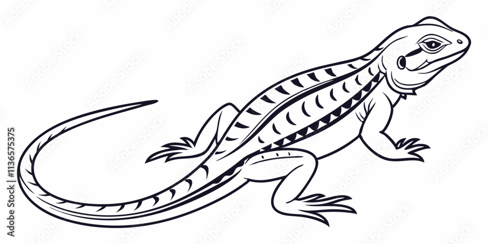 Vector House Lizard Line Art, isolated white background Vector House Lizard Line Art, isolated white background
