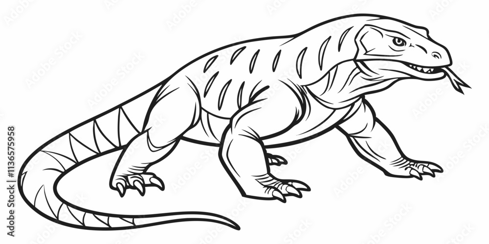 Vector Komodo dragon Line Art, isolated white background Vector Komodo dragon Line Art, isolated white background