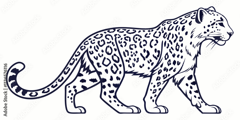 Vector Leopard Line Art, isolated white background Vector Leopard Line Art, isolated white background