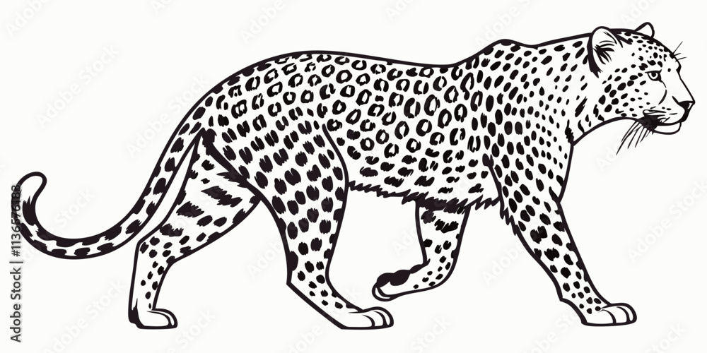 Vector Leopard Line Art, isolated white background Vector Leopard Line Art, isolated white background