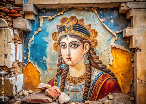 Minoan Frescoes: Goddess & Slave - Crete's Ancient Heraklion Ruins, Knossos Murals, Aegean Mythology photo