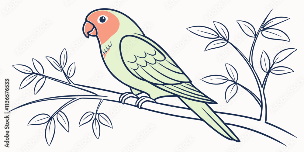 Vector Lovebird Line Art, isolated white background Vector Lovebird Line Art, isolated white background