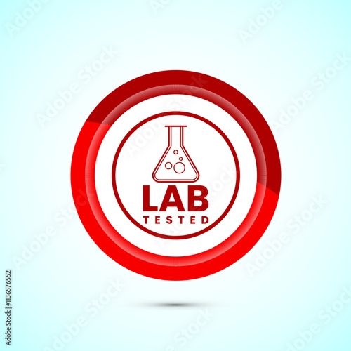 Lab tested icon. Laboratory testing product quality certificate symbol,  Clinically certified,  Red Color Button Design