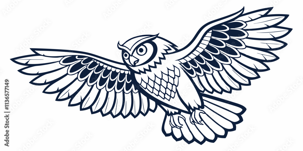 Vector Owl Line Art, isolated white background Vector Owl Line Art, isolated white background