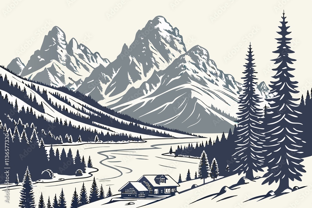 Fototapeta premium winter landscape with forest