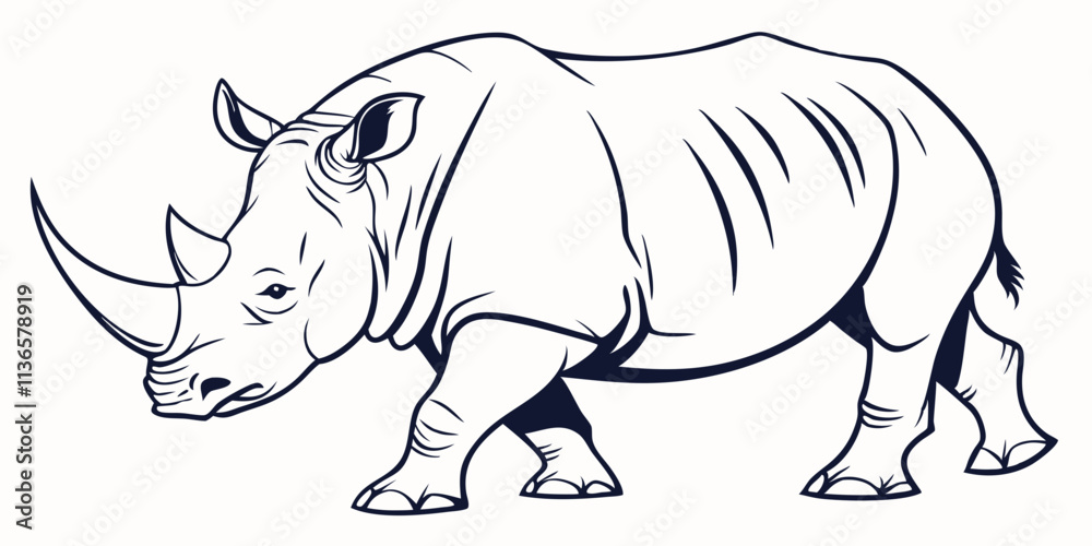 Fototapeta premium Vector Rhinoceros Line Art, isolated white background
