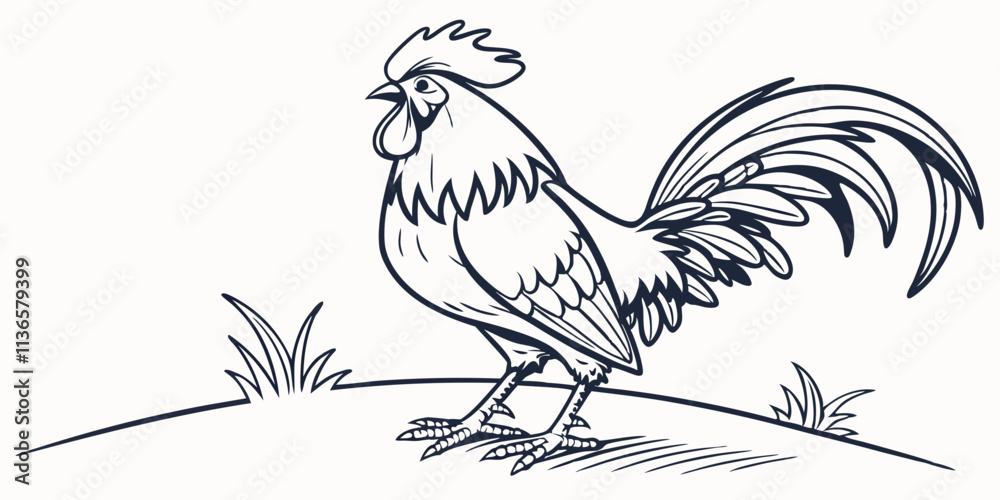 Obraz premium Vector Rooster Line Art, isolated white background