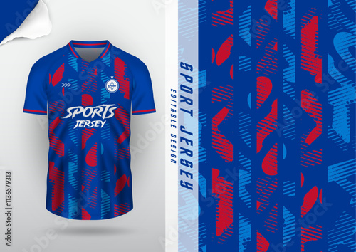 Jersey design, jersey, football, soccer, futsal, running, badminton, tennis, exercise, rugby, stripes, blue, red