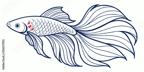 Vector Siamese fish Line Art, isolated white background