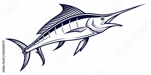 Vector Swordfish Line Art, isolated white background