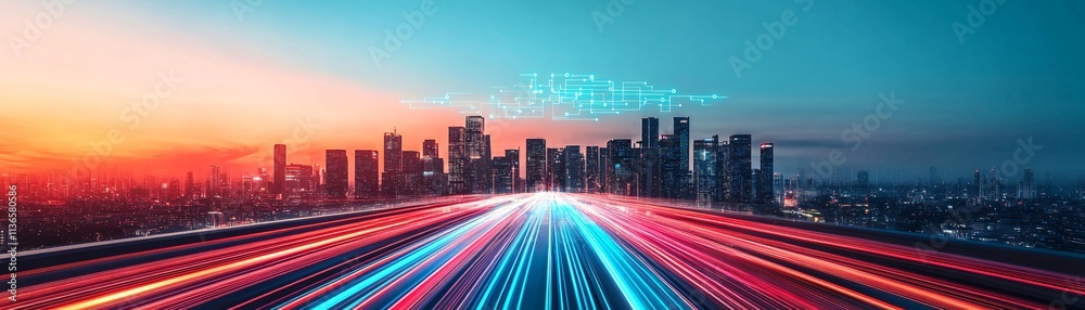 Obraz premium Digital transformation, innovation, and cloud technology blending together.