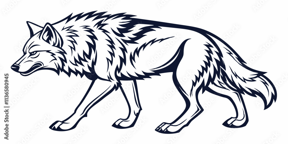 Obraz premium Vector Wolf Line Art, isolated white background