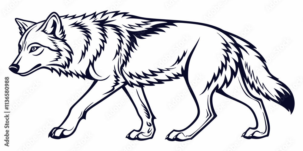 Vector Wolf Line Art, isolated white background Vector Wolf Line Art, isolated white background