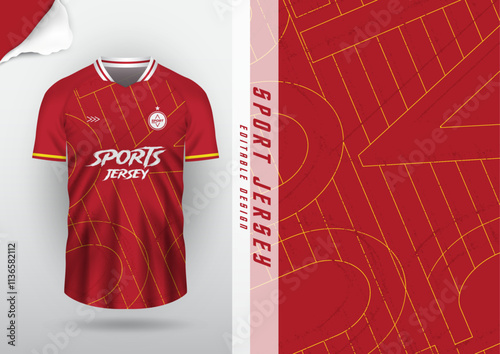 Jersey design, Jersey football, soccer futsal, running, badminton, tennis, exercise, rugby, red and yellow stripes