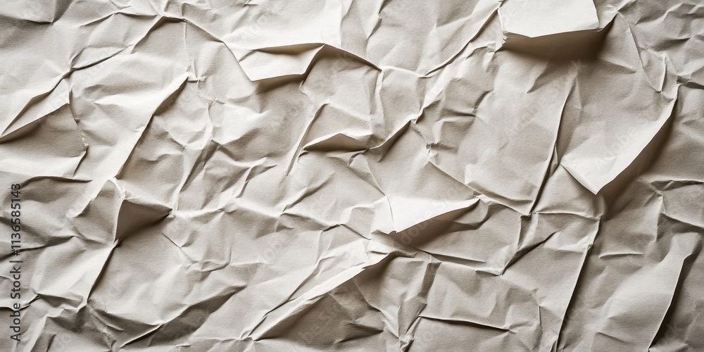 Obraz premium Close-up view of crumpled paper reveals intricate wrinkles and folds, creating a unique texture that captures light and shadow, perfect for creative backgrounds. Generative AI