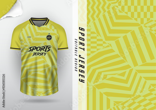 Jersey design, jersey football, soccer futsal, running badminton, tennis, exercise, rugby, zigzag pattern, many stripes, yellow