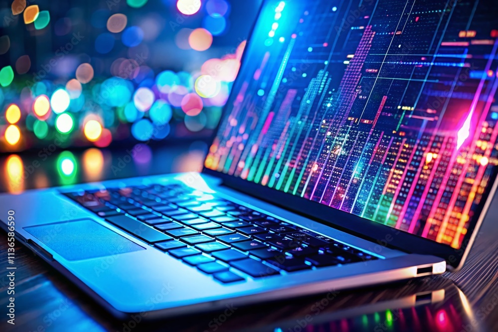 Night Coding: Data Analytics & Software Development, Cyberpunk Glow, Dark Web, Digital Screen,  Laptop Screen, Programming, Code, Algorithm, Data Visualization