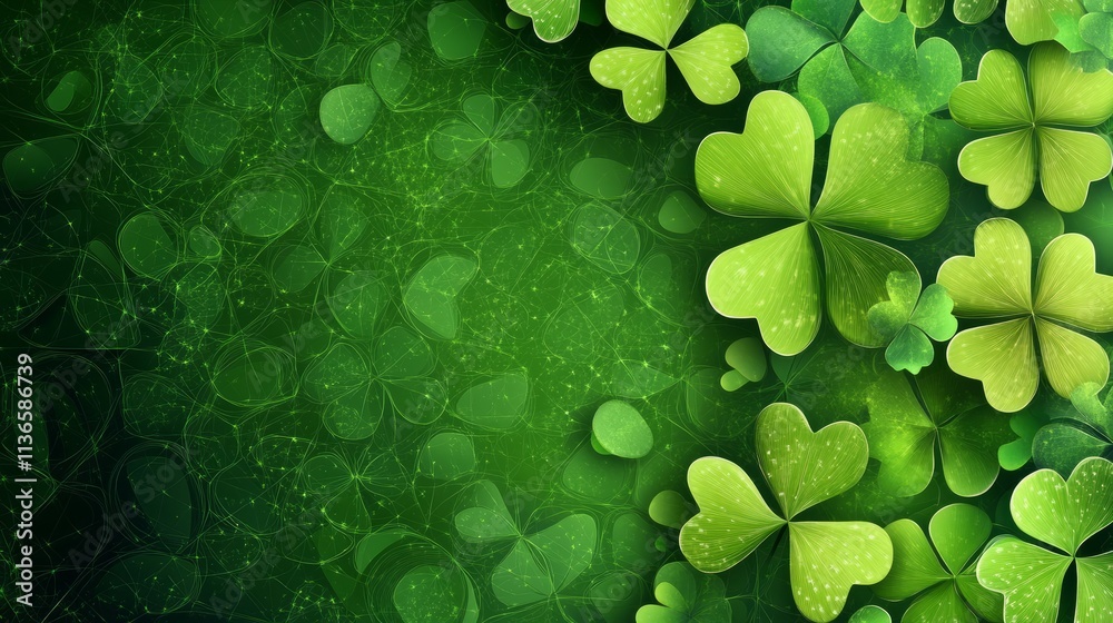 Green clover leaves border a textured green background perfect for St. Patrick's Day celebrations with blank space for text Green clover leaves border a textured green background perfect for St. Patrick's Day celebrations with blank space for text