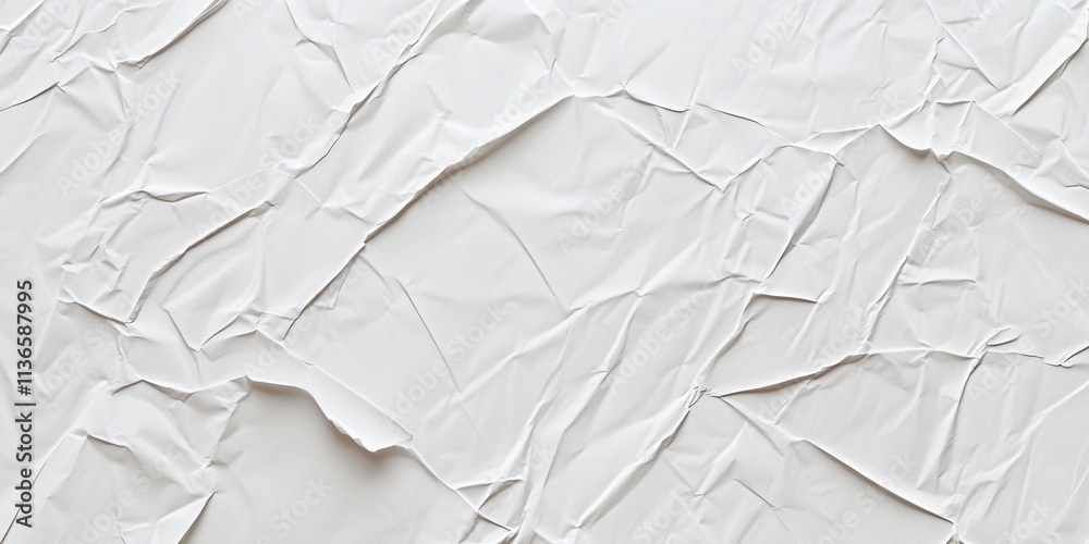 Fototapeta premium Crumpled white paper displays an array of textures and folds, creating an interesting background suitable for artistic and design applications. Generative AI