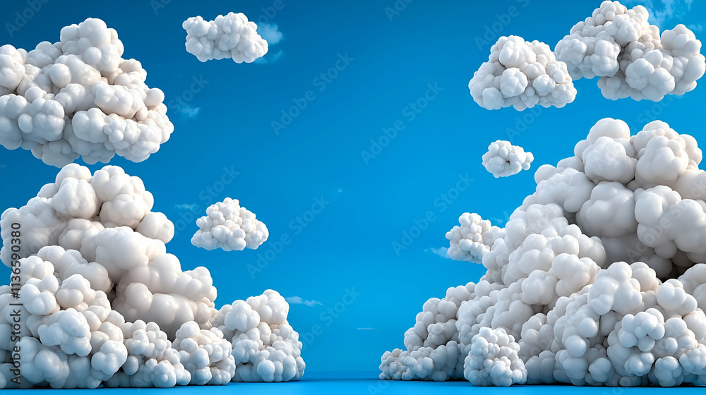 A serene sky filled with fluffy white clouds against a vibrant blue background, creating a peaceful and inviting atmosphere. A serene sky filled with fluffy white clouds against a vibrant blue background, creating a peaceful and inviting atmosphere.