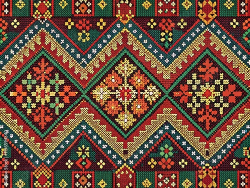 Palestinian Tatreez Seamless Pattern, Embroidery Design, Traditional Textile, Middle Eastern Art, Arabic Heritage, Cultural Fabric