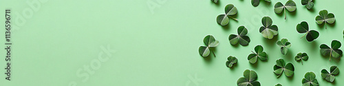Clover Leaves Scattered Across a Green Background Creating a Natural Pattern with copy space