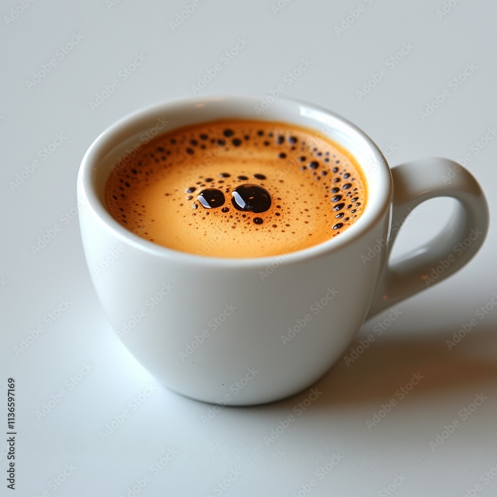 Aromatic Espresso in a White Cup: Perfect Coffee Moment Aromatic Espresso in a White Cup: Perfect Coffee Moment