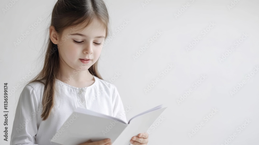 A grade schooler reading a poem, soft focus and gentle colors, isolated on white background A grade schooler reading a poem, soft focus and gentle colors, isolated on white background