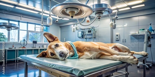 Panoramic Veterinary Surgery: Anaesthetised Dog on Operating Table photo