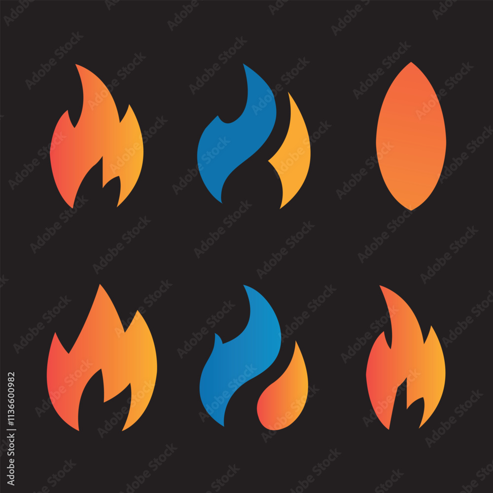 fire symbols icons are isolated on a black background vector illustration fire symbols icons are isolated on a black background vector illustration