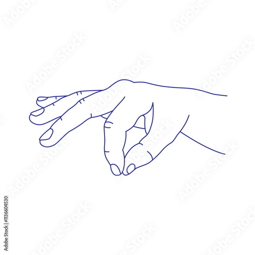 Hand gesture. Sign language. Contour vector illustration. Index, middle, ring, little fingers and thumb