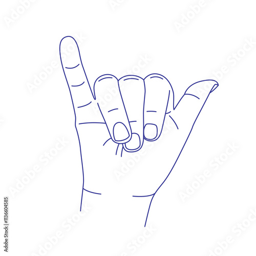 Hand gesture. Sign language. Contour vector illustration. Index, middle, ring, little fingers and thumb photo