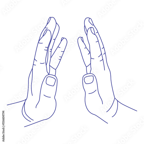 Two palms opposite each other. Gesture contour vector sketch illustration. Space between hands