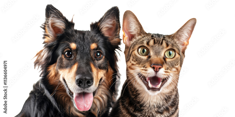 Happy cat and dog sticking out tongue on white background Happy cat and dog sticking out tongue on white background