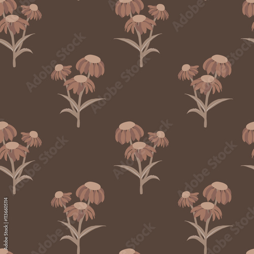 Monochromatic floral seamless pattern in brown (mocha mousse) color. 