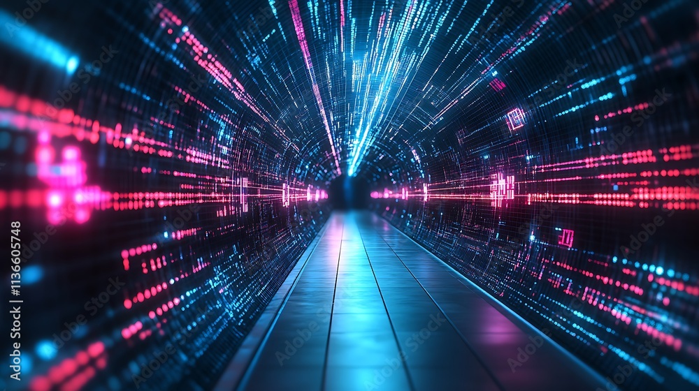 Futuristic light tunnel a digital realm graphic art experience