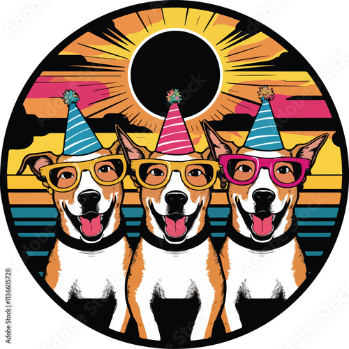 Retro Cool Eclipse of Fun Dogs Rocking Stylish Shades