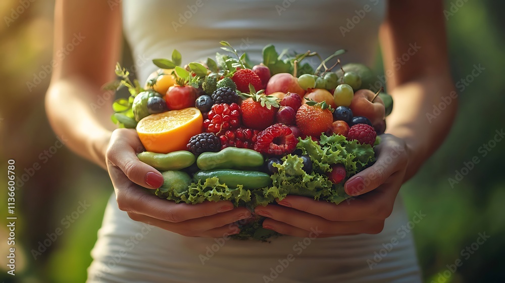 Fototapeta premium Fresh fruits and vegetables a guide to outdoor healthy living