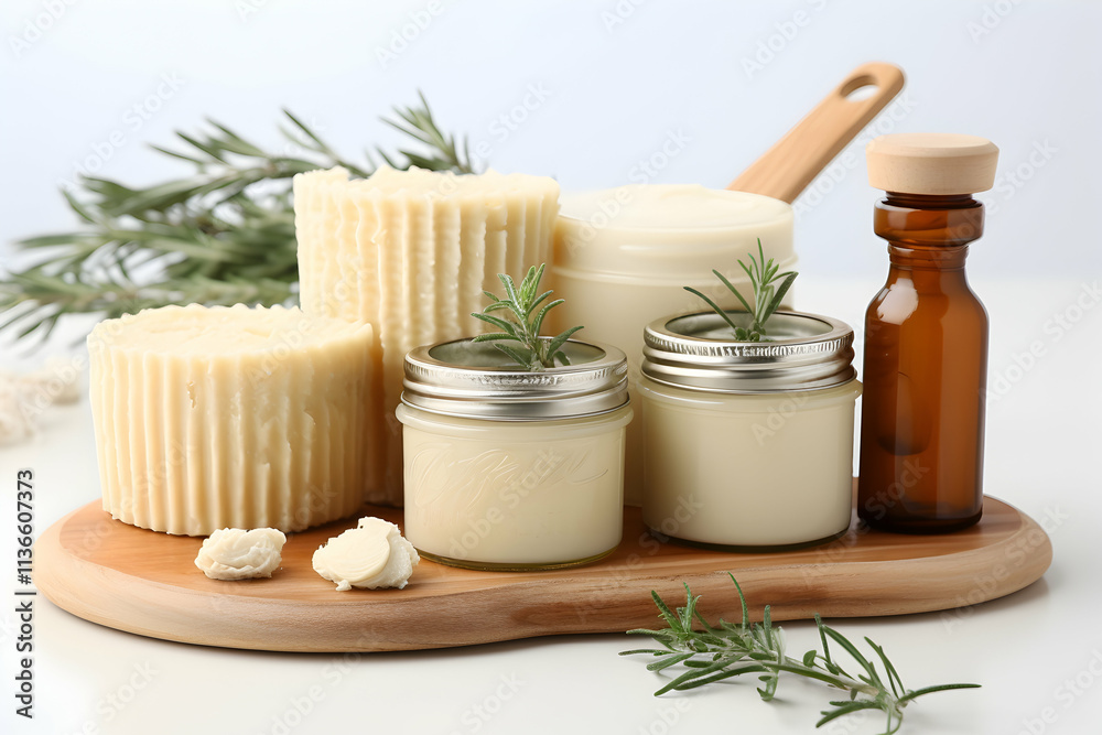 Homemade rosemary lotion and soap bars on wooden board. Natural beauty products. Homemade rosemary lotion and soap bars on wooden board. Natural beauty products.