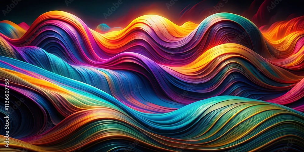 Obraz premium Psychedelic Waves Abstract Wallpaper, Black Background, Surreal Generative AI Art, Trippy Backgrounds, Cosmic Art