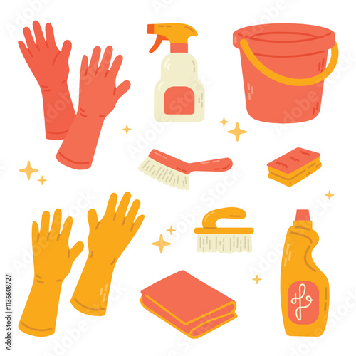 Set of cleaning products. Vector illustration in a flat style.