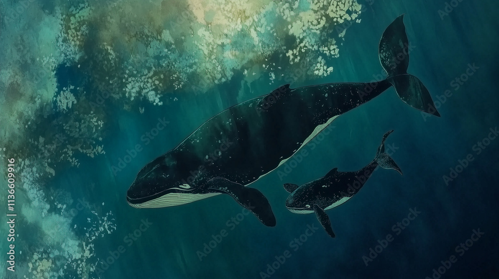 Fototapeta premium Whales in the deep ocean