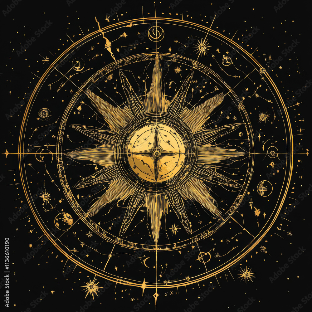 Fototapeta premium Leo Zodiac Sign on an Astronomical Clock in the Night Sky of Prague