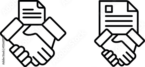 "Collaborative Handshake with Document Icon for Agreements and Partnerships"