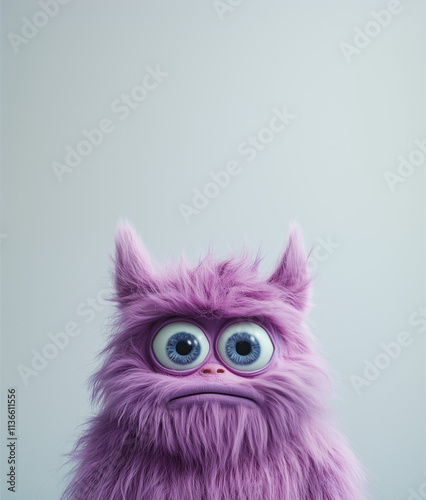 head of angry purple monster with pig snout and long fur. on white background. Emotions and feeling concept 