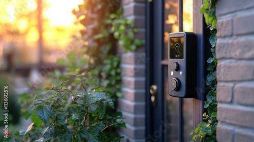 Modern Tech Gadgets A video doorbell with live video streaming and motion-activated alerts Isolated solo on plain background