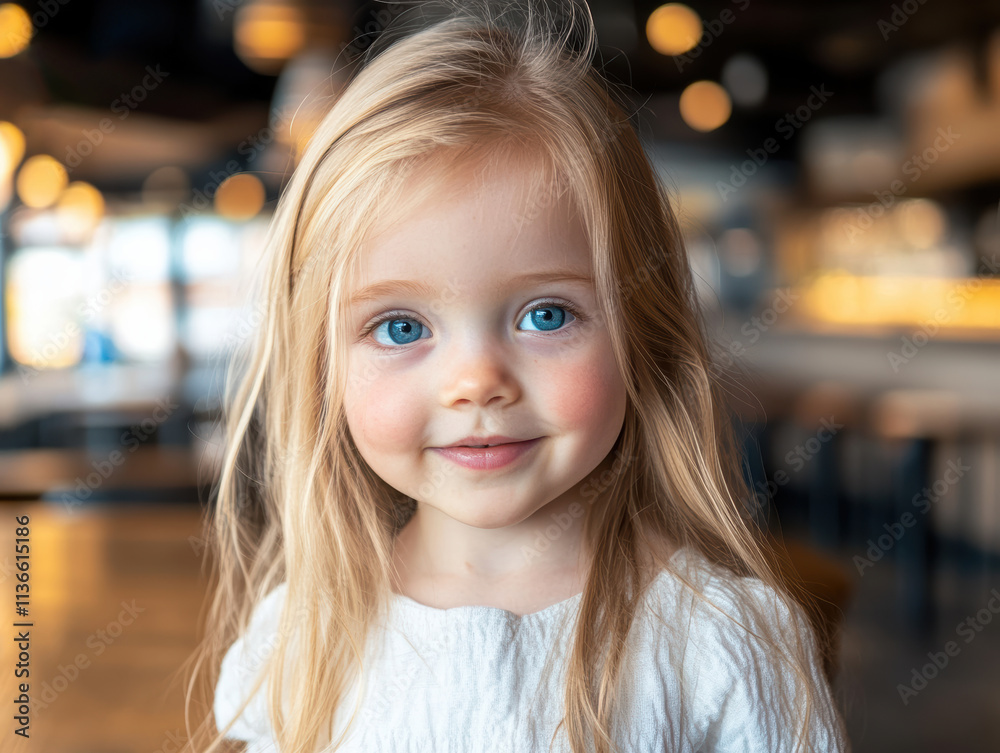 The young girl gentle smile, large eyes, and rosy cheeks add warmth and charm to the bokey and blur cozy cafe portrait background. The young girl gentle smile, large eyes, and rosy cheeks add warmth and charm to the bokey and blur cozy cafe portrait background.