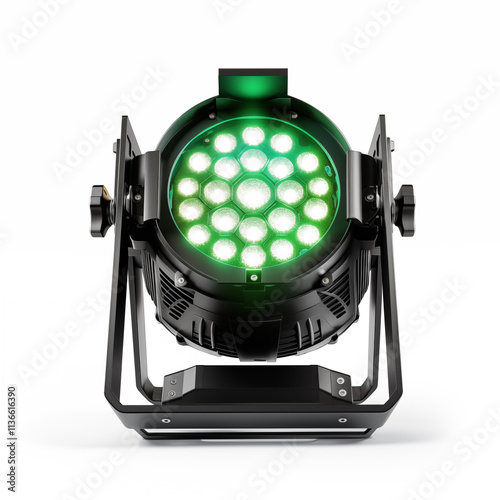 Generated imageSpotlight on white background. Studio spotlight. Stage spotlight. Led spotlight. Light cannon. Stage light. Spotlight. Floodlights on white background. Led moving head. Parnel light. photo